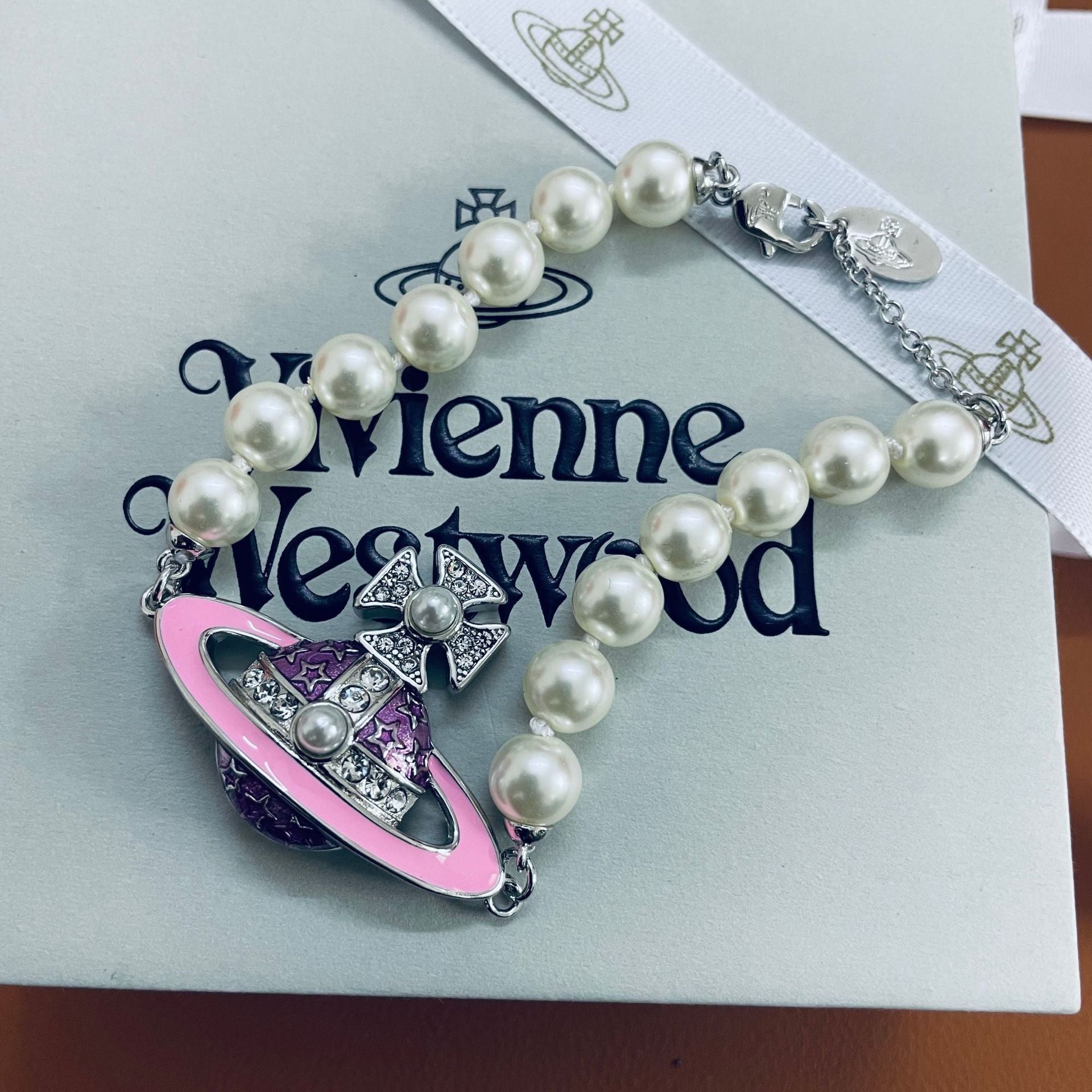Replica Vivienne Westwood Enamel Diamond Saturn Bracelet