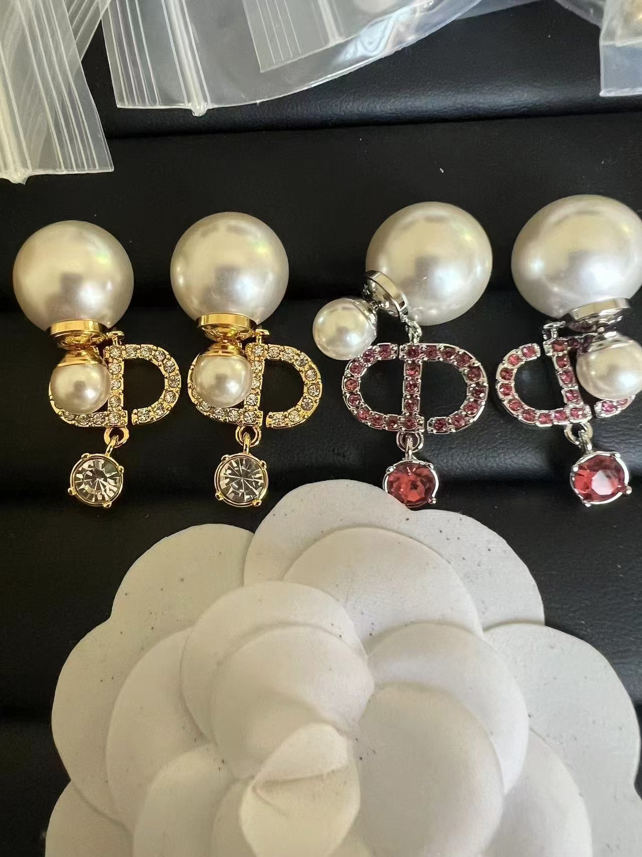 Replica Dior Diamond CD Drop Pearl Earrings