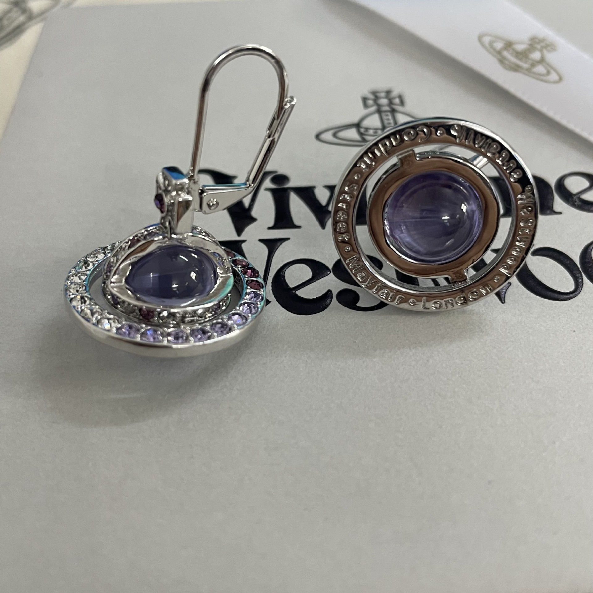 Replica Vivienne Westwood Light Purple Crystal Ball Planet Saturn Earrings