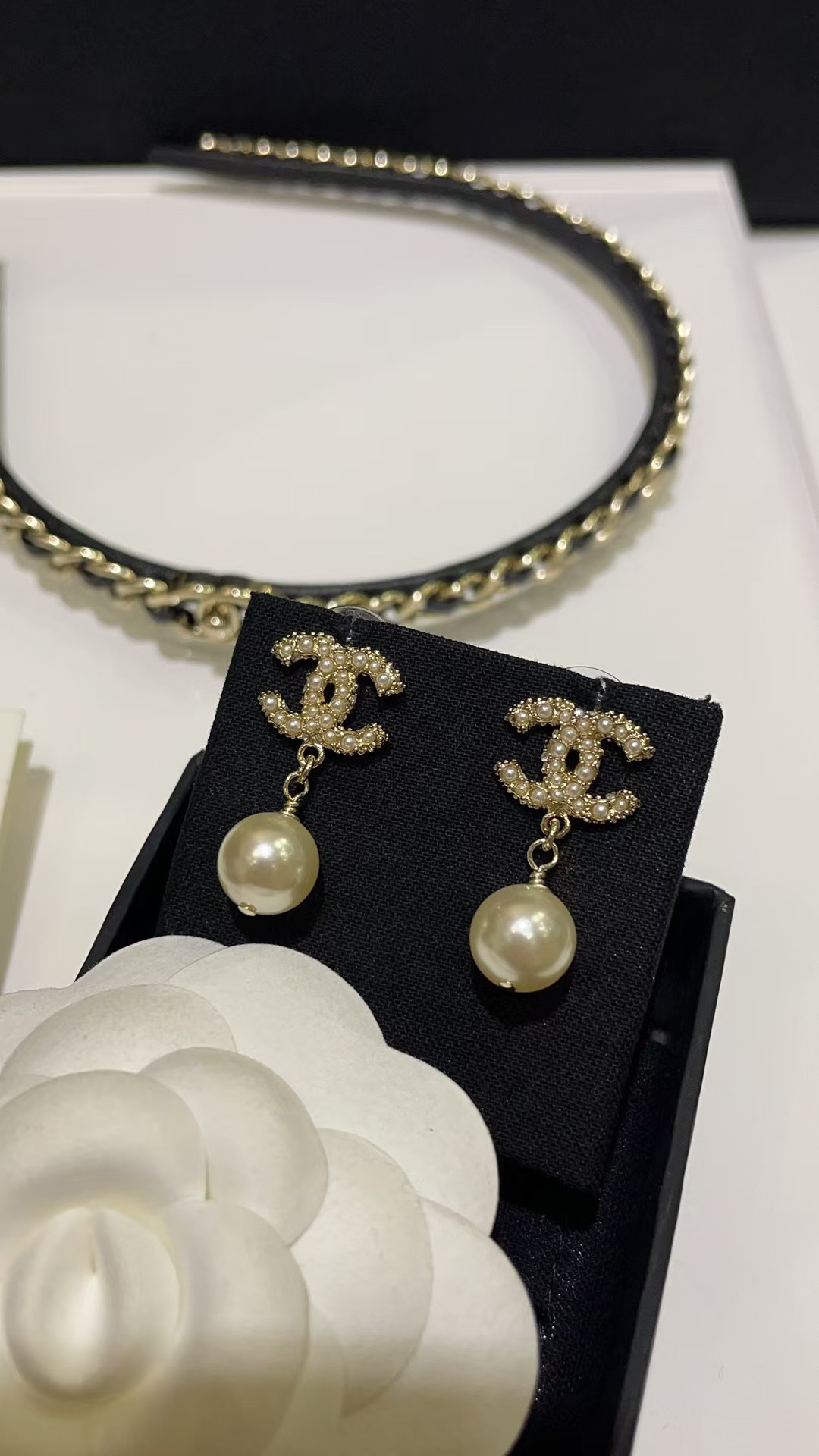 Replica Chanel Double C with Pearl Drop Earrings