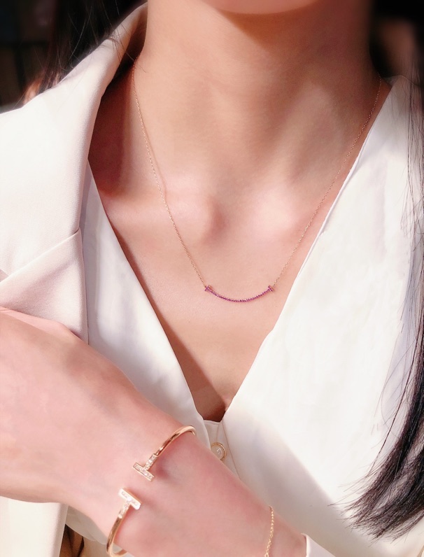 Replica Tiffany Rose Gold Chain Pink Diamond Smile Necklace