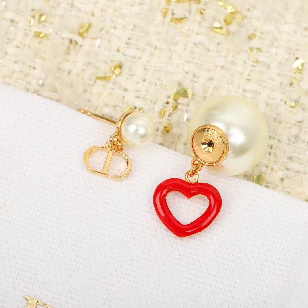 Replica Dior CD Heart Drop Front Back Pearl Stud Earring