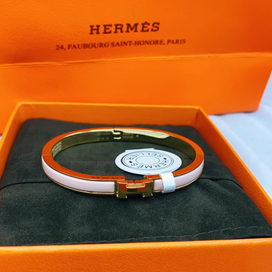 Replica Hermes H Pink Enamel Bracelet