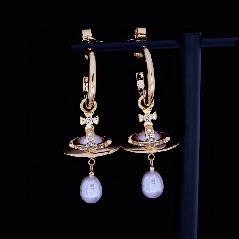 Replica Vivienne Westwood Light Purple Baroque Pearl Earrings