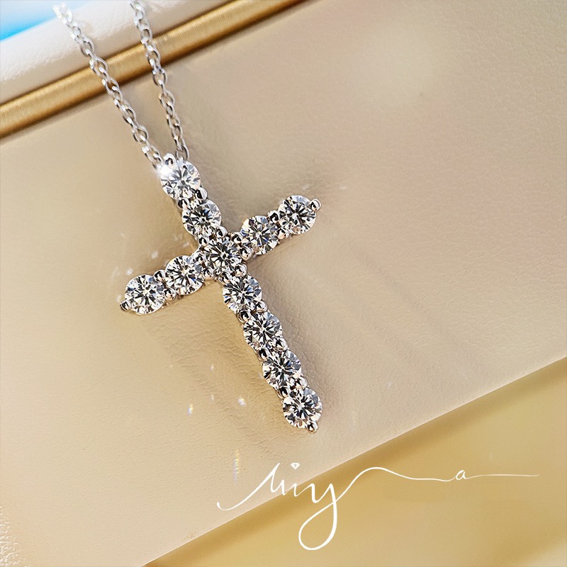 Replica Tiffany Full Diamond Cross Pendant Necklace