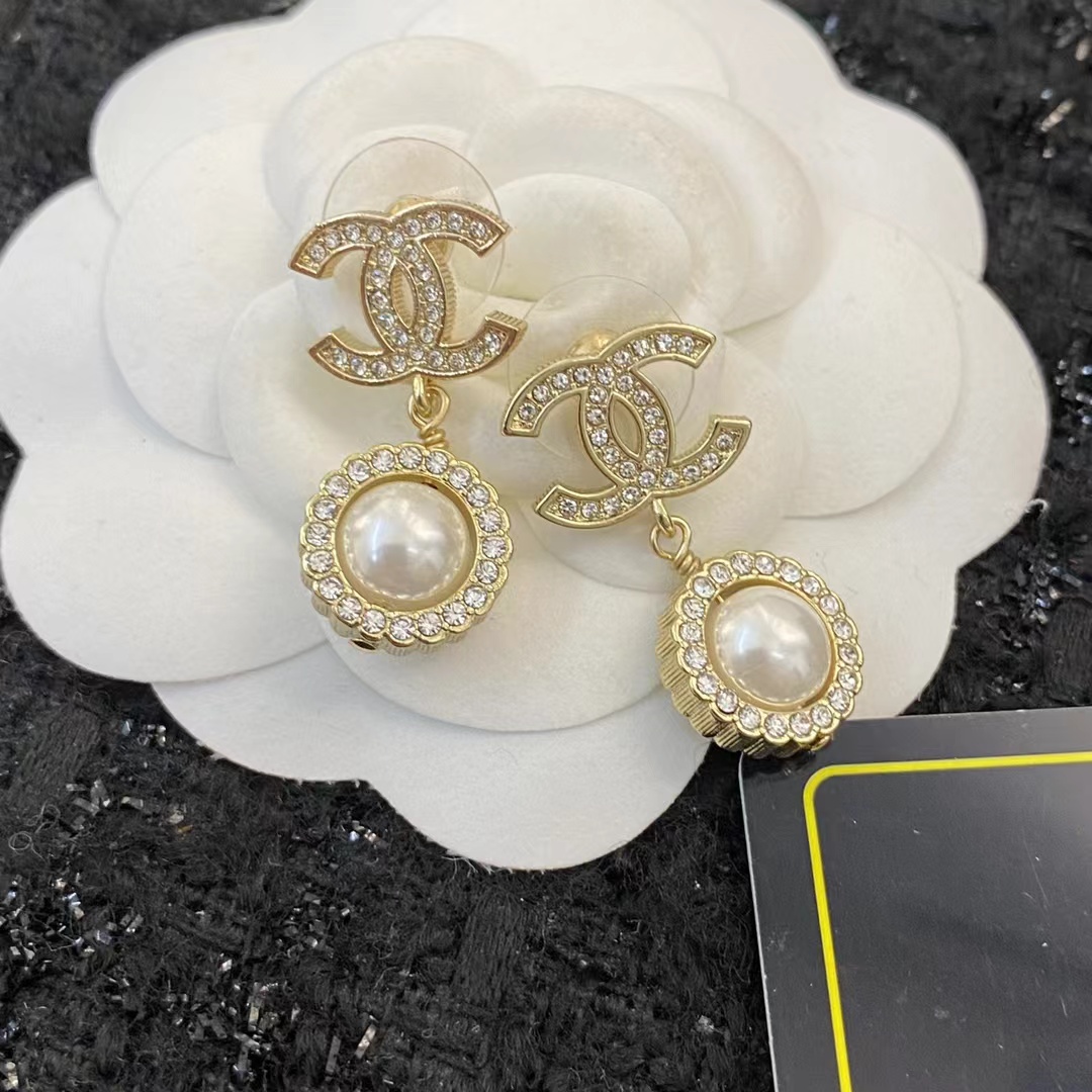 Replica Chanel Double C Pearl Dangle Earrings