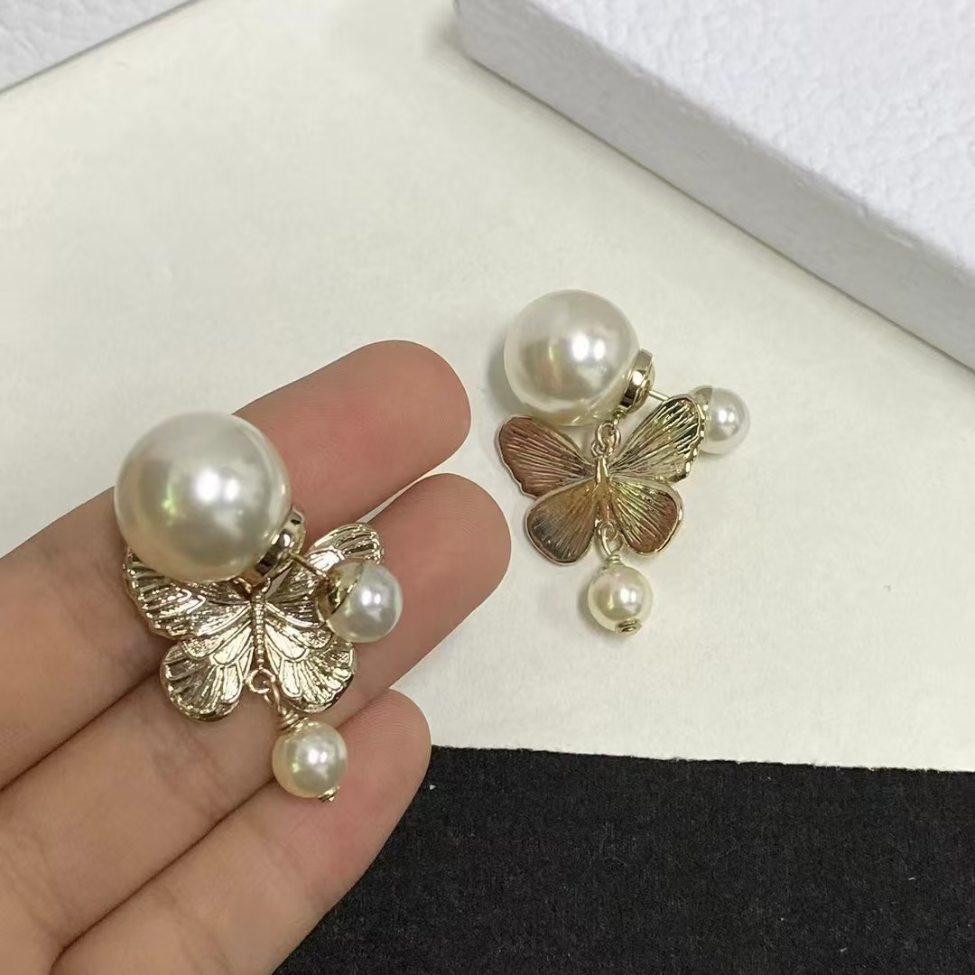 Replica Dior Butterfly with Pearl Earrings