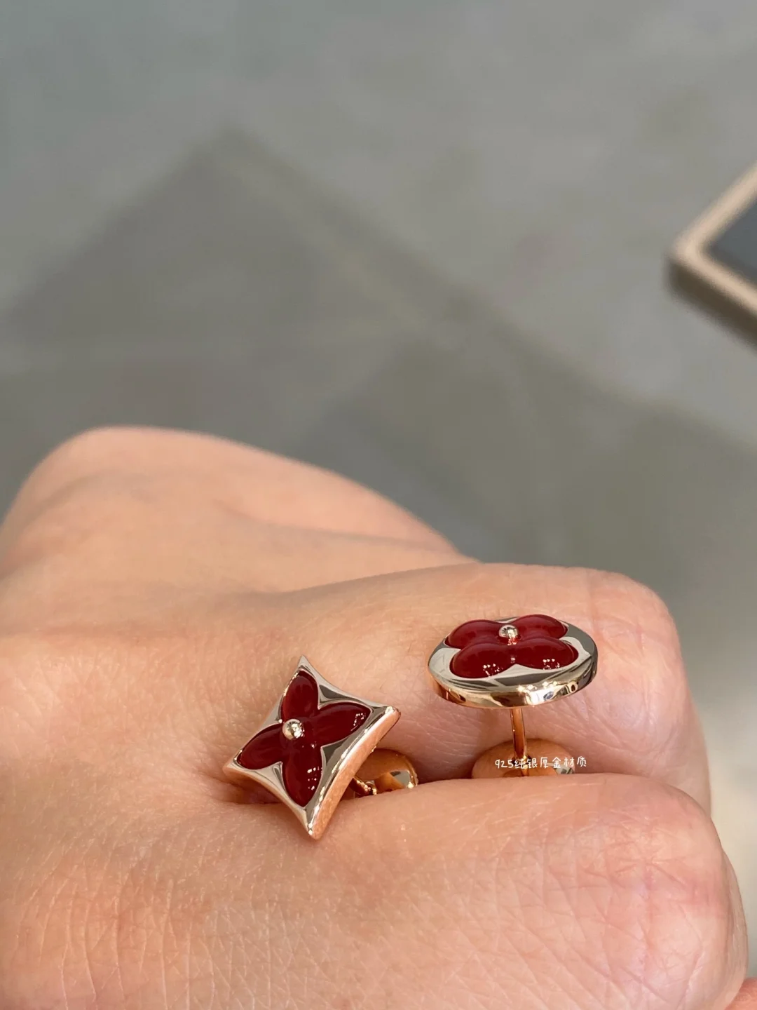 Replica Louis Vuitton AB Asymmetric Red Carnelian Earrings