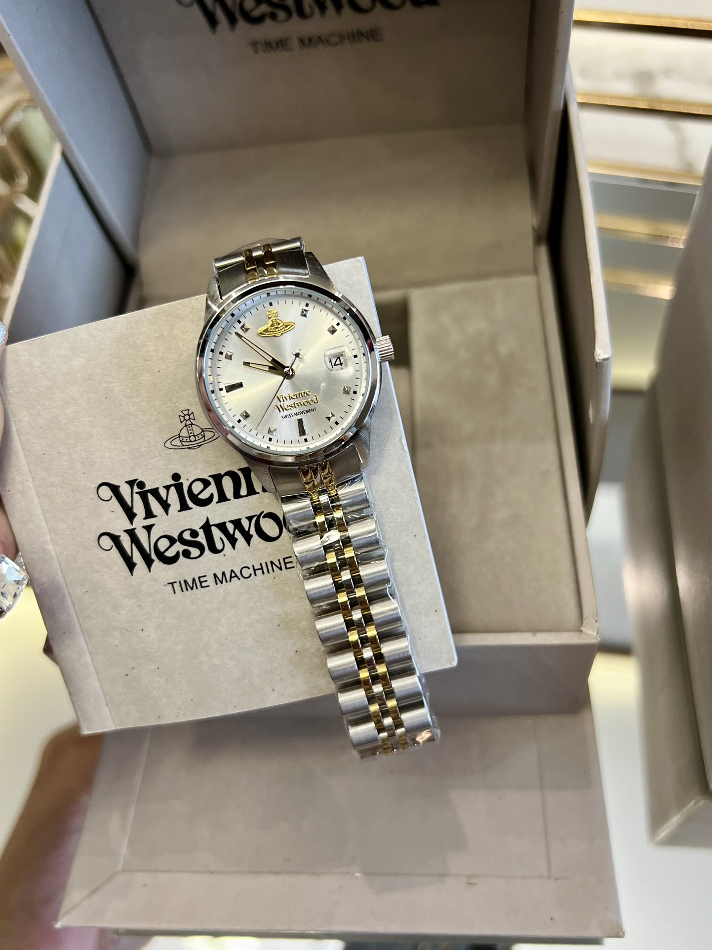 Replica Vivienne Westwood Silver Gold Mixed Color Band Watch - 30MM