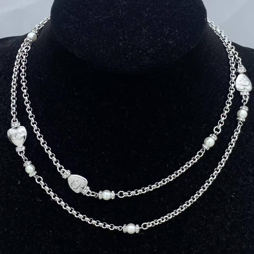 Replica Chanel Silver Two Rows Chain Necklace