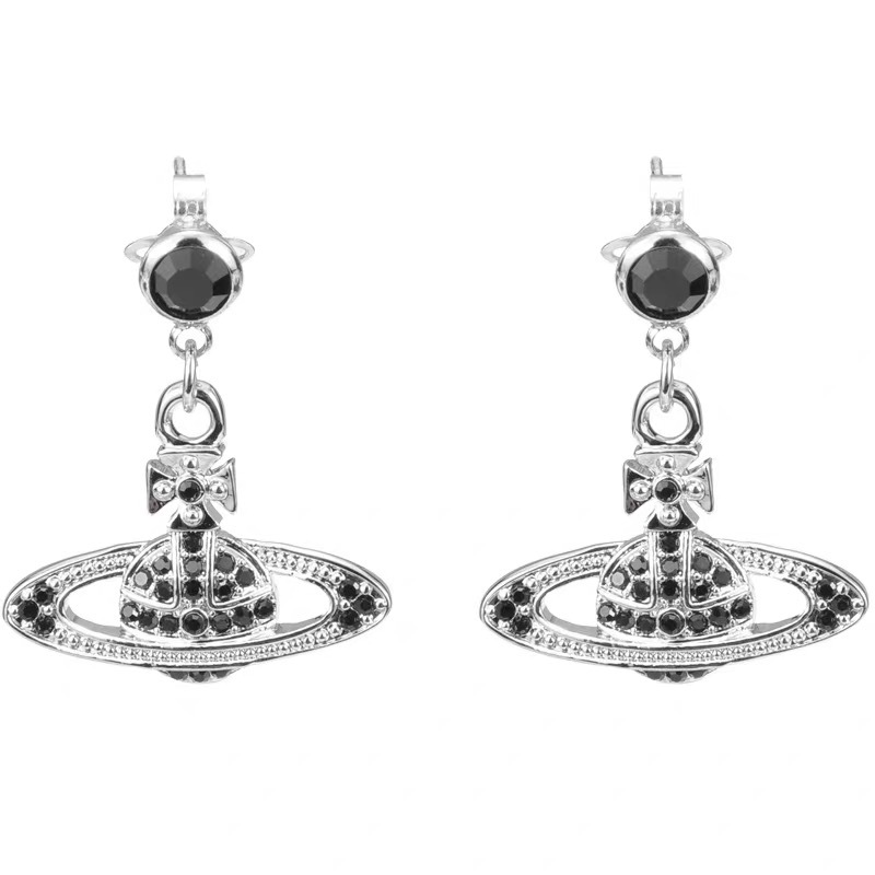Replica Vivienne Westwood Black Diamond Saturn Earring