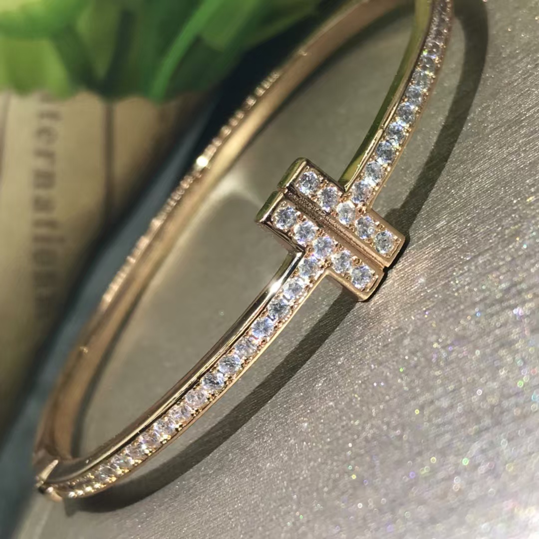 Replica Tiffany Full Diamond Paved Double T Bangle