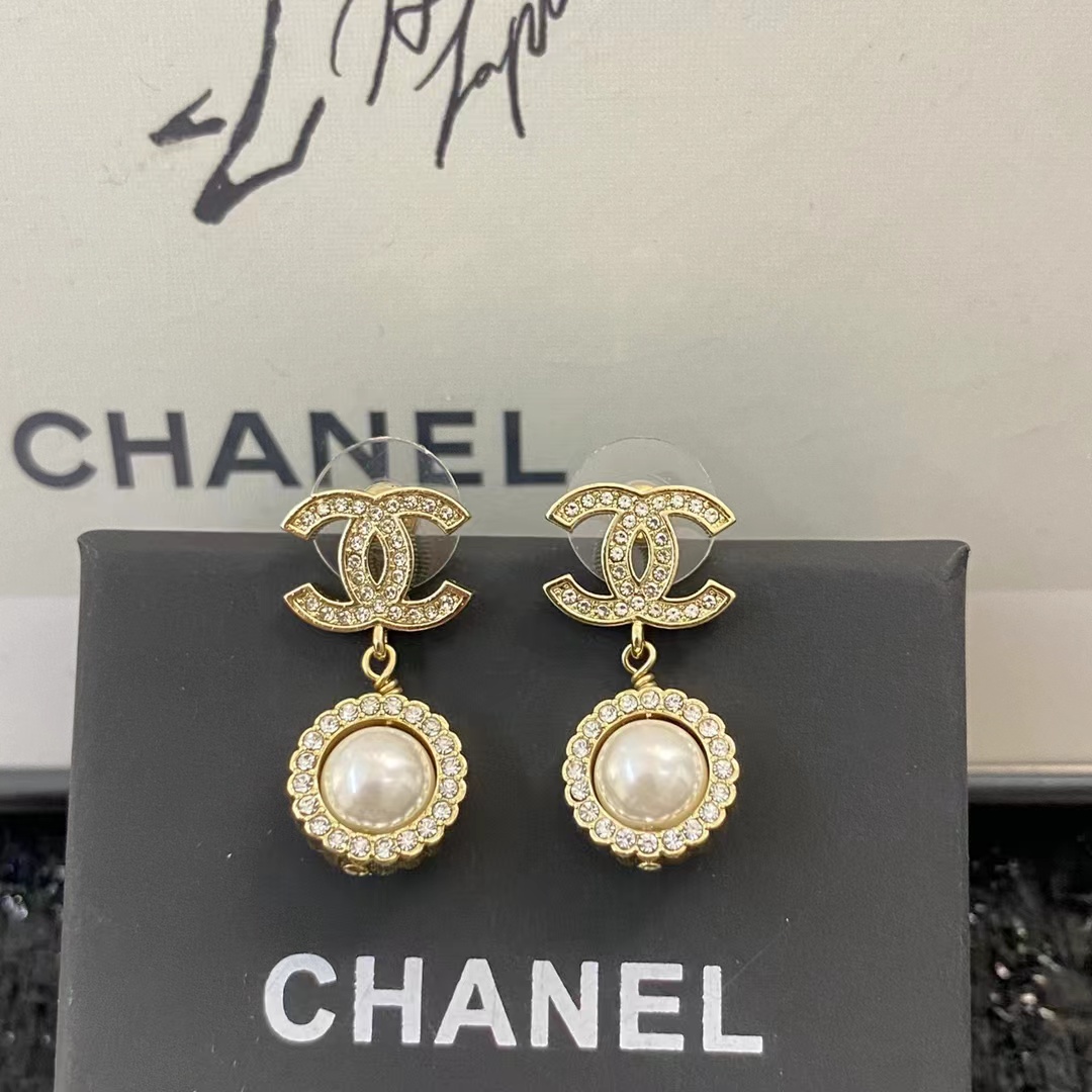 Replica Chanel Double C Pearl Dangle Earrings