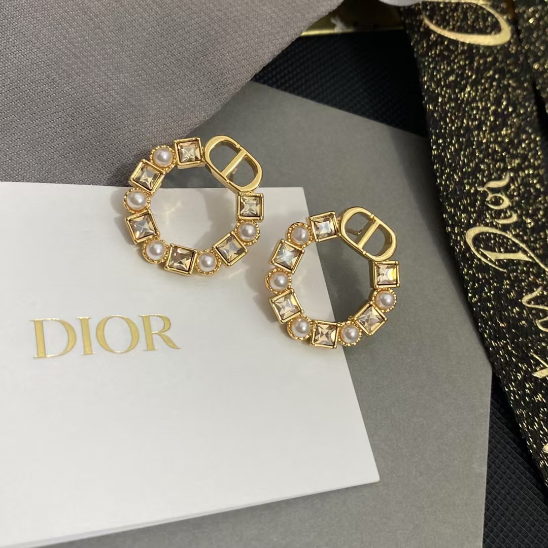 Replica Dior Rhinestone Round Earrings