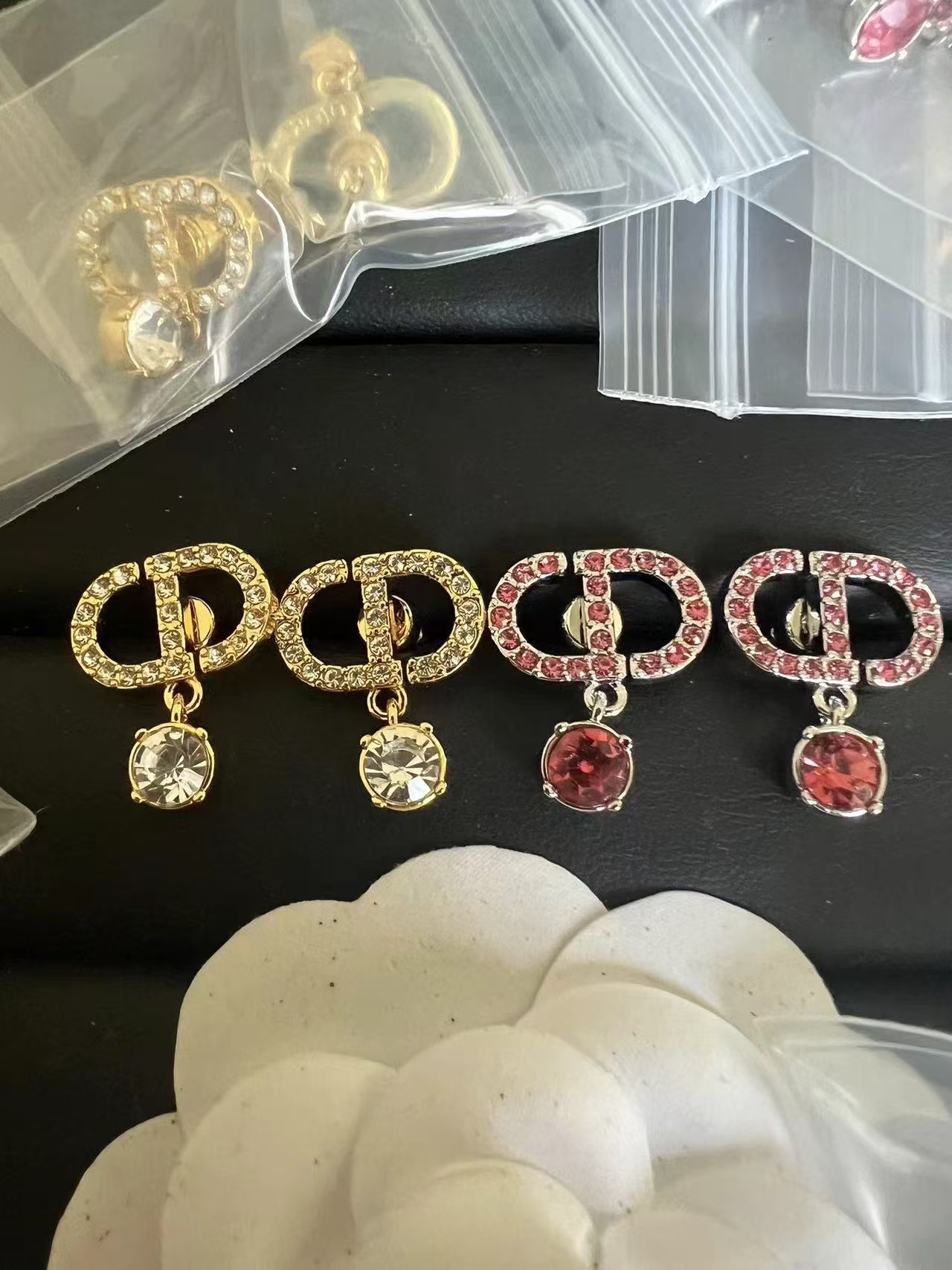 Replica Dior Diamond Paved CD Stud Earrings