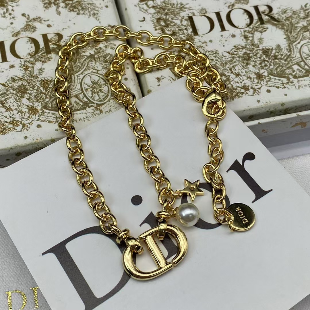 Replica Dior CD Pendant with Star Pearl Charm Necklace