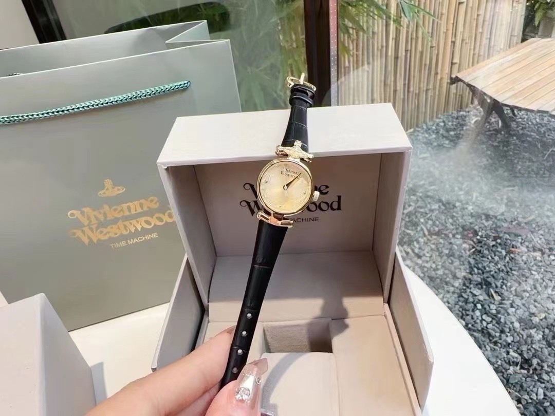 Replica Vivienne Westwood Black Genuine Leather Band Watch - 23MM