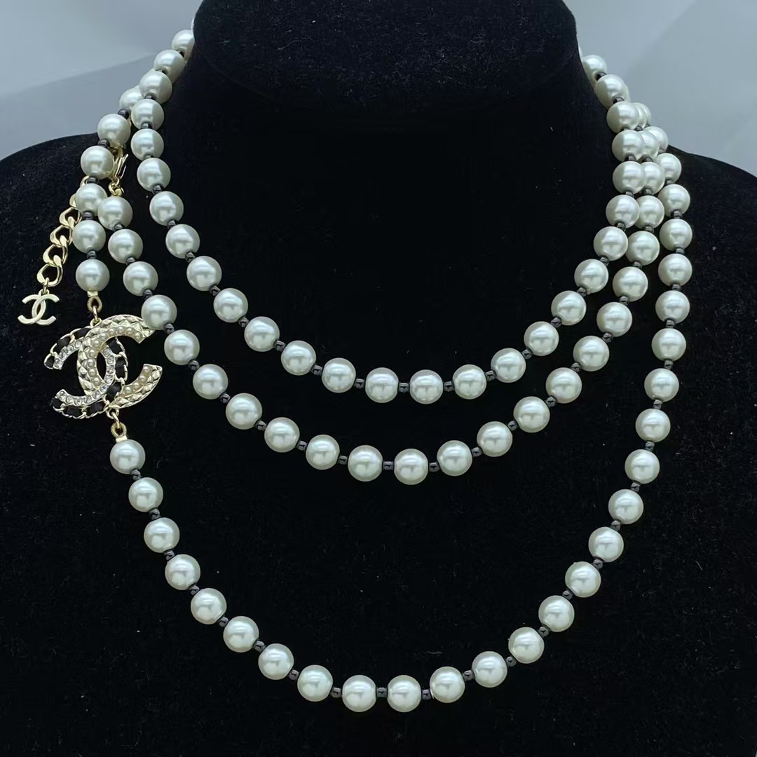 Replica Chanel Long Black Bead and Pearl Necklace