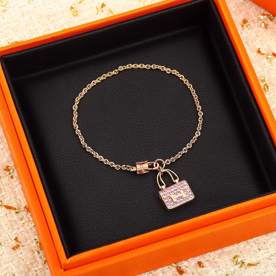 Replica Hermes Pink Diamond H Bag Bracelet