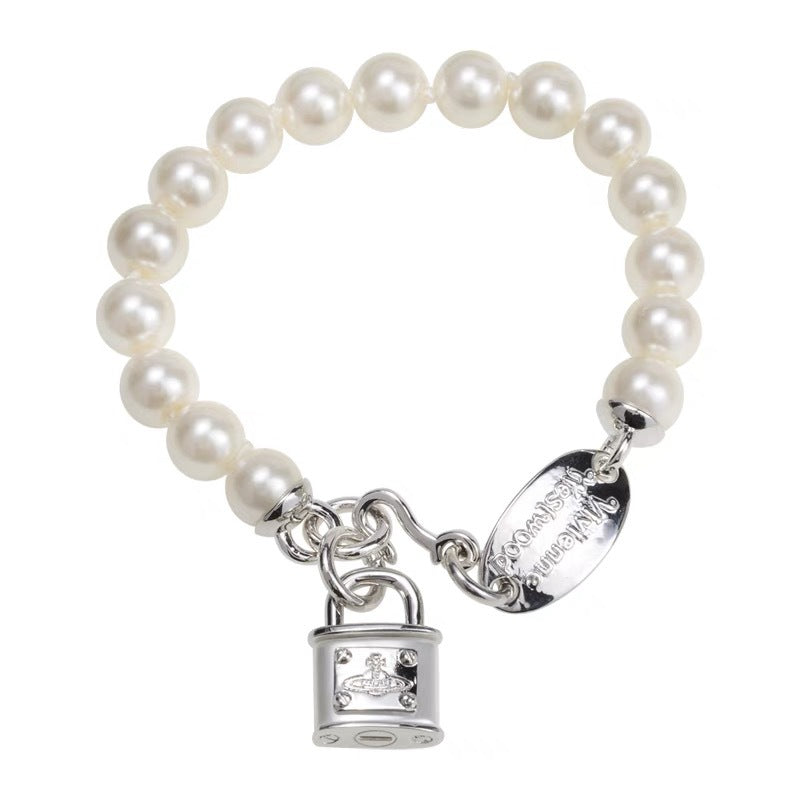Replica Vivienne Westwood Lock Charm Pearl Bracelet