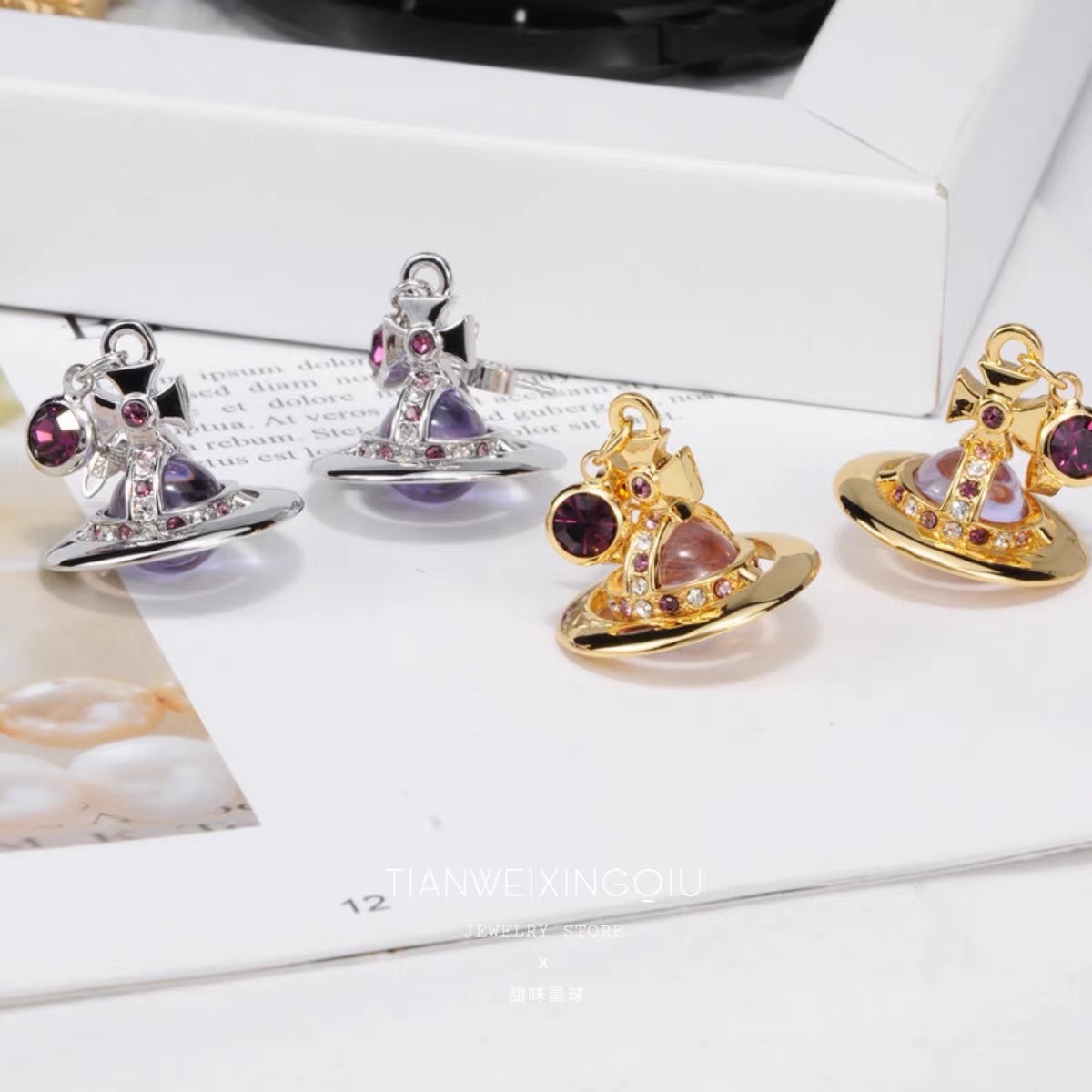 Replica Vivienne Westwood 10mm Crystal Bead Saturn Earrings