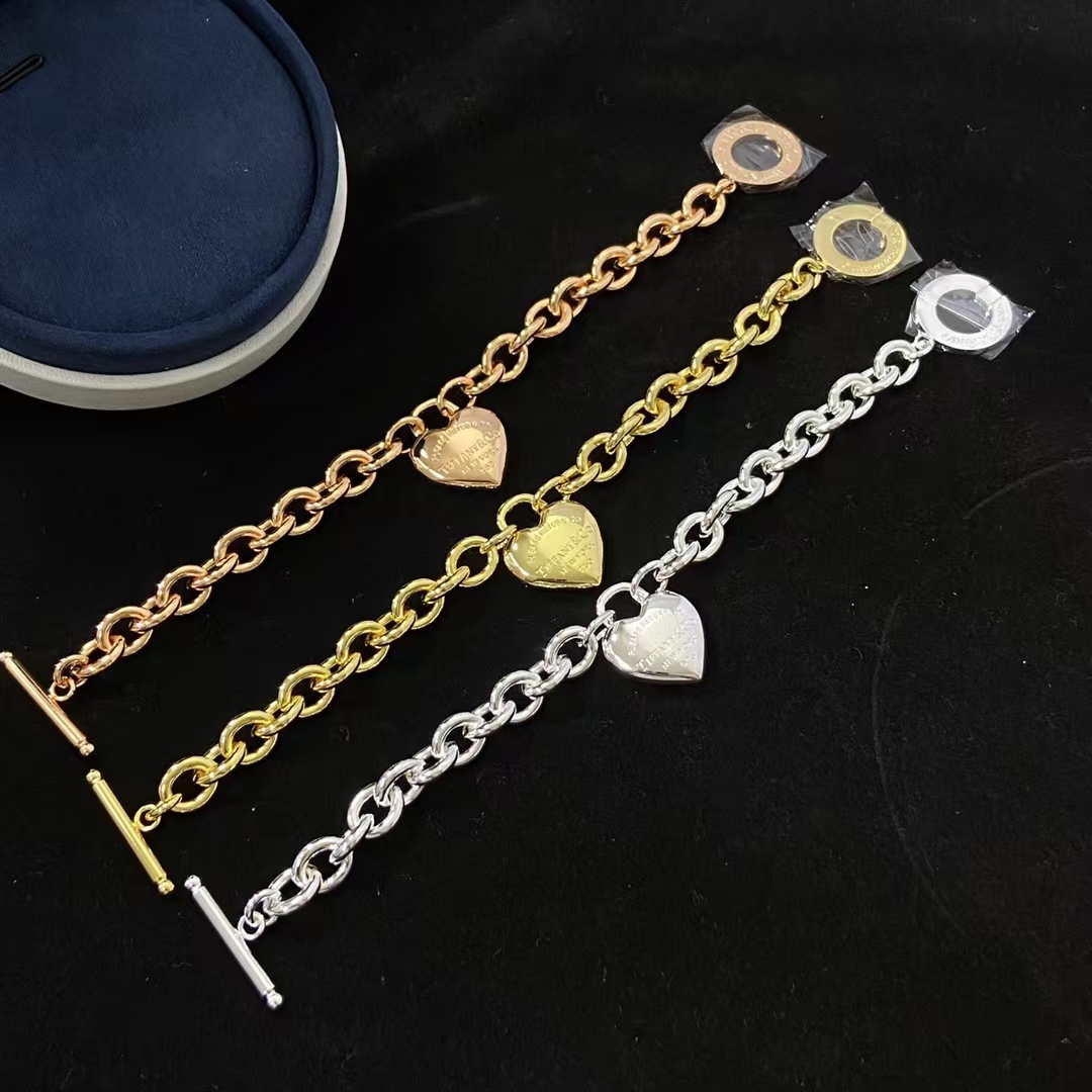 Replica Tiffany Heart Charm OT Clasp Bracelet