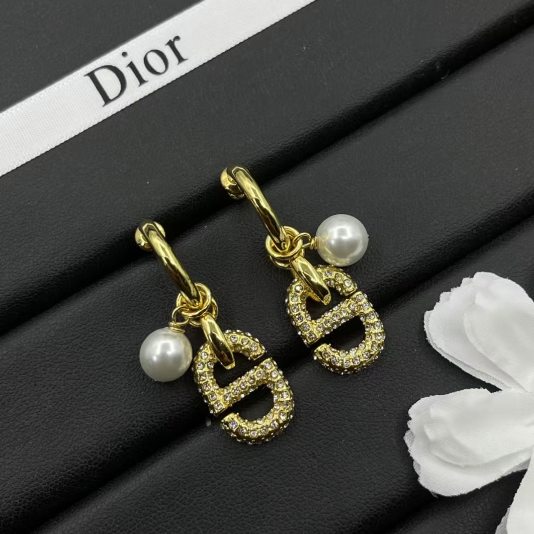 Replica Dior Hoop with Pearl and CD Dangle Earrings