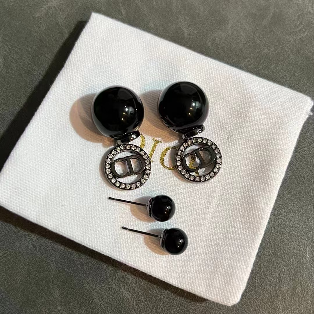 Replica Dior Black Pearl CD Earrings