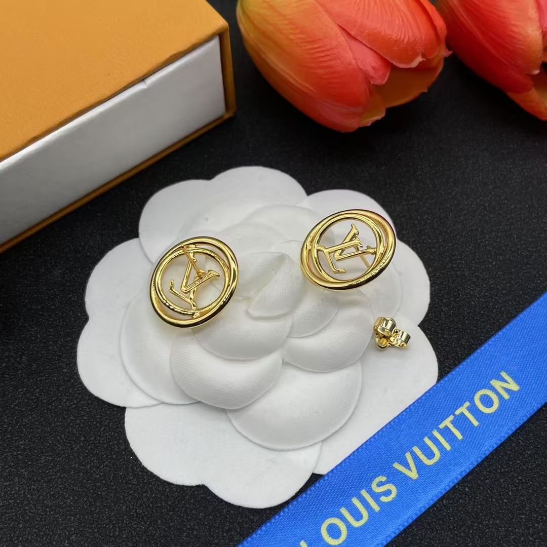 Replica Louis Vuitton Hollow LV Letter Round Earrings