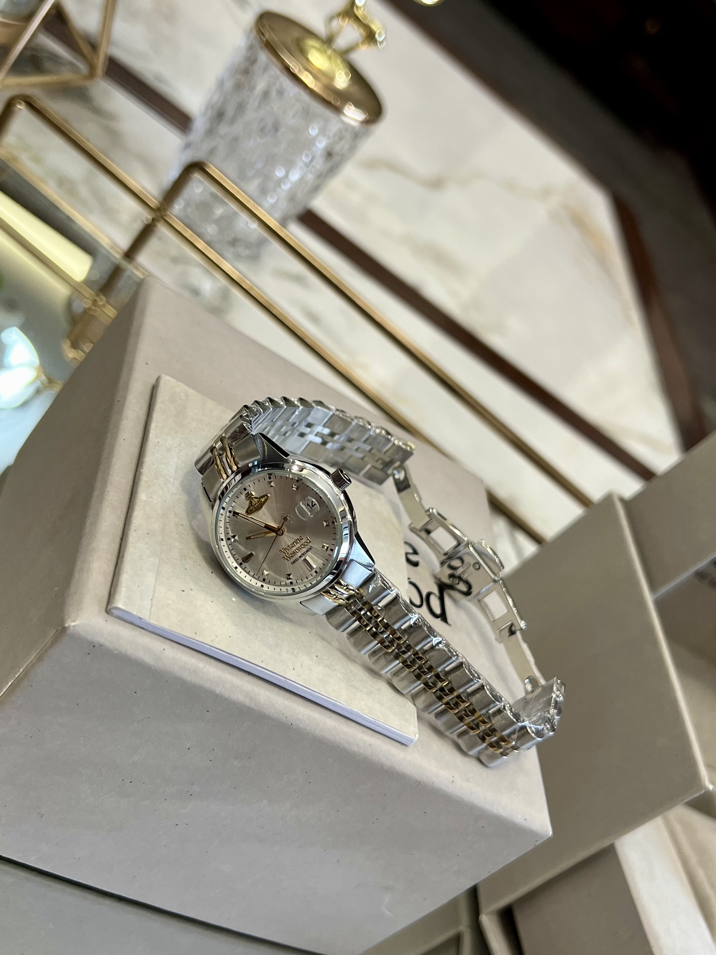 Replica Vivienne Westwood Silver Gold Mixed Color Band Watch - 30MM