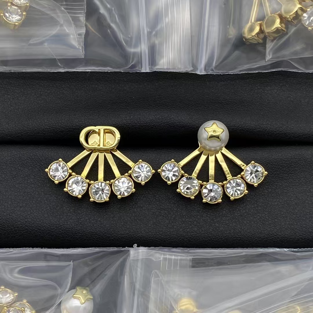 Replica Dior Asymmetric Diamond Paved Stud Earrings