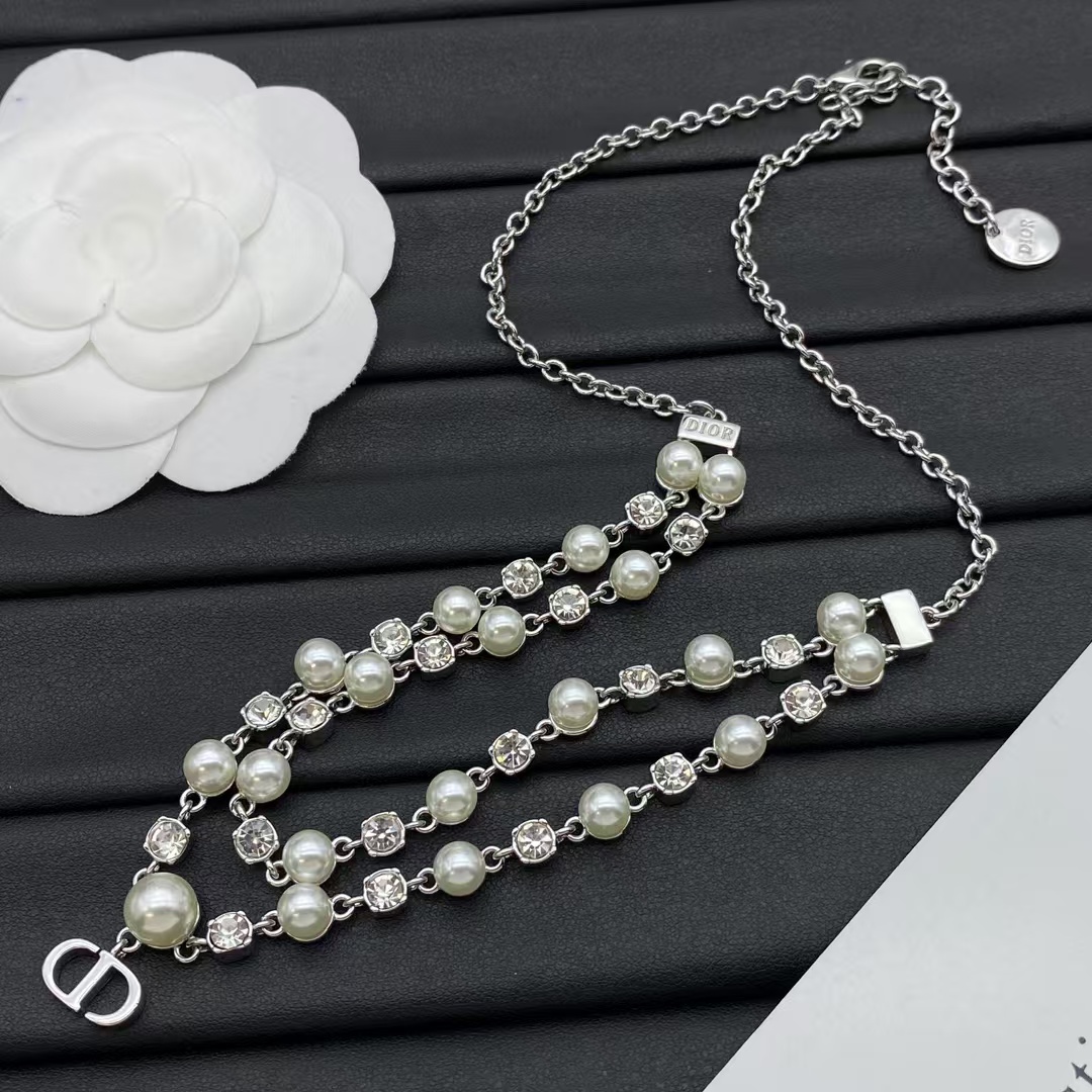 Replica Dior Layered Two Row Pearl Necklace