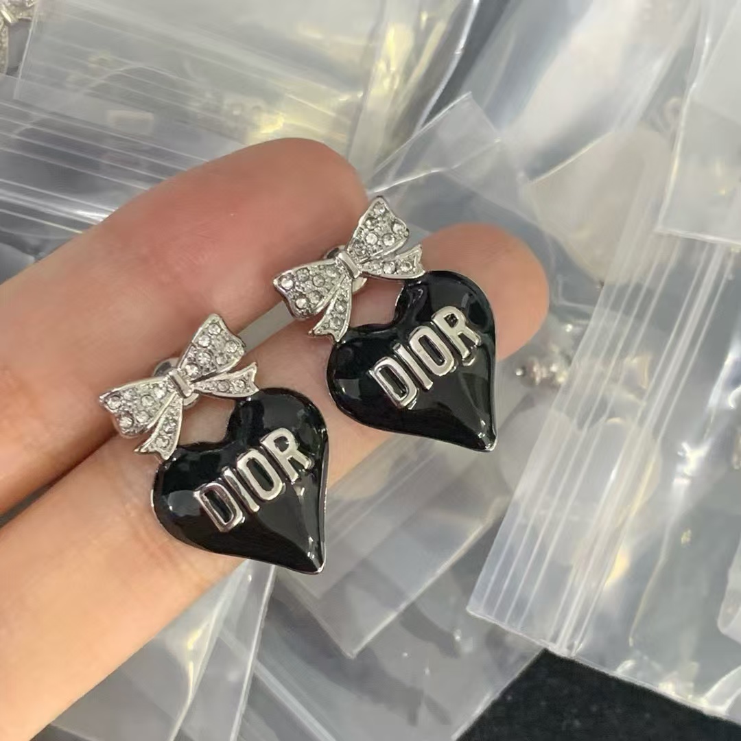 Replica Dior Enamel Bow with Heart Earrings