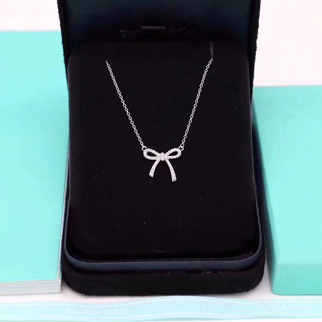 Replica Tiffany Mini Full Diamond Bow Pendant Necklace