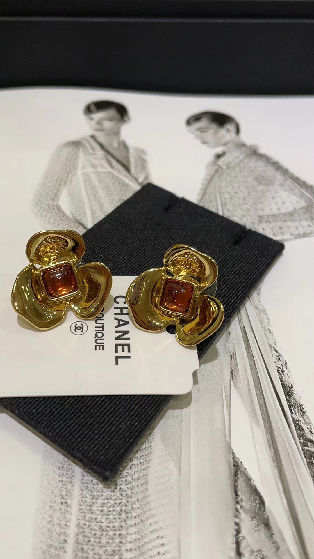Replica Chanel Gold Camellia Stud Earrings