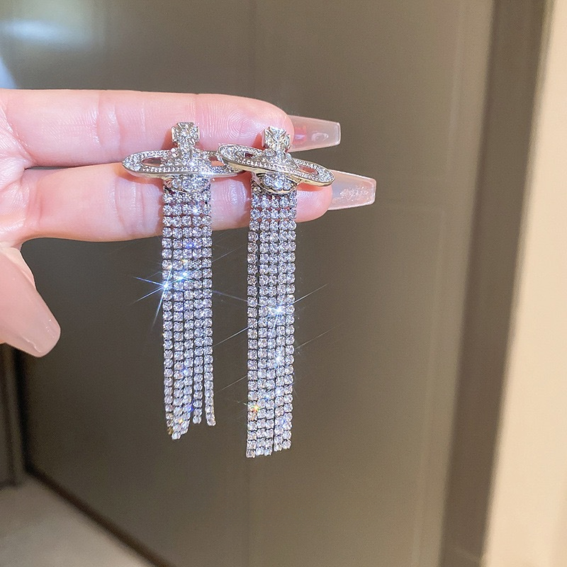 Replica Vivienne Westwood Party Queen Rhinestone Tassel Saturn Earrings