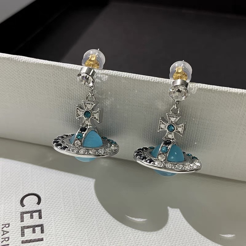 Replica Vivienne Westwood Lake Blue Saturn Earrings
