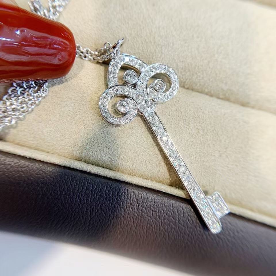 Replica Tiffany Full Diamond Crown Key Pendant Necklace