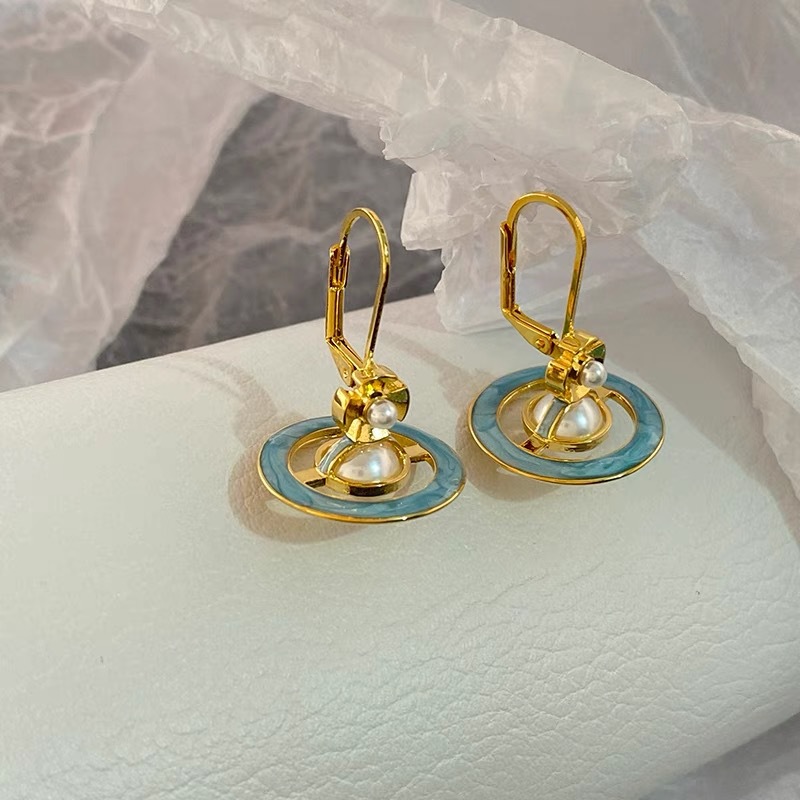 Replica Vivienne Westwood Enamel Saturn Pearl Earrings