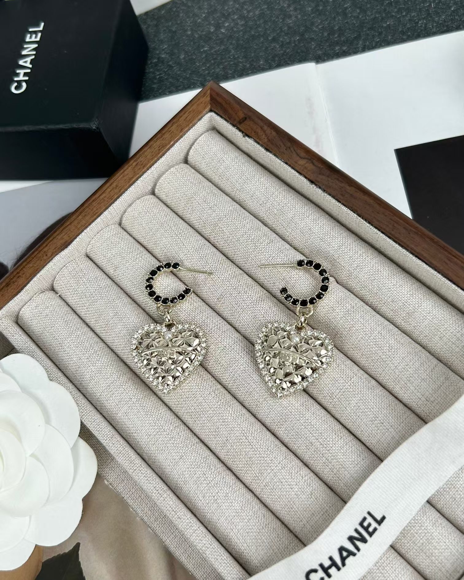 Replica Chanel Hoop with Heart Dangle Earrings