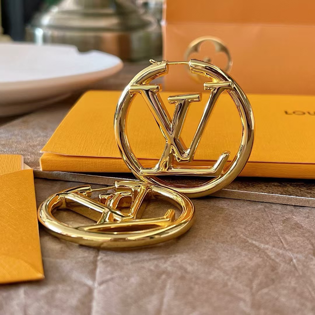 Replica Louis Vuitton Large Hollow Round LV Letter Earrings