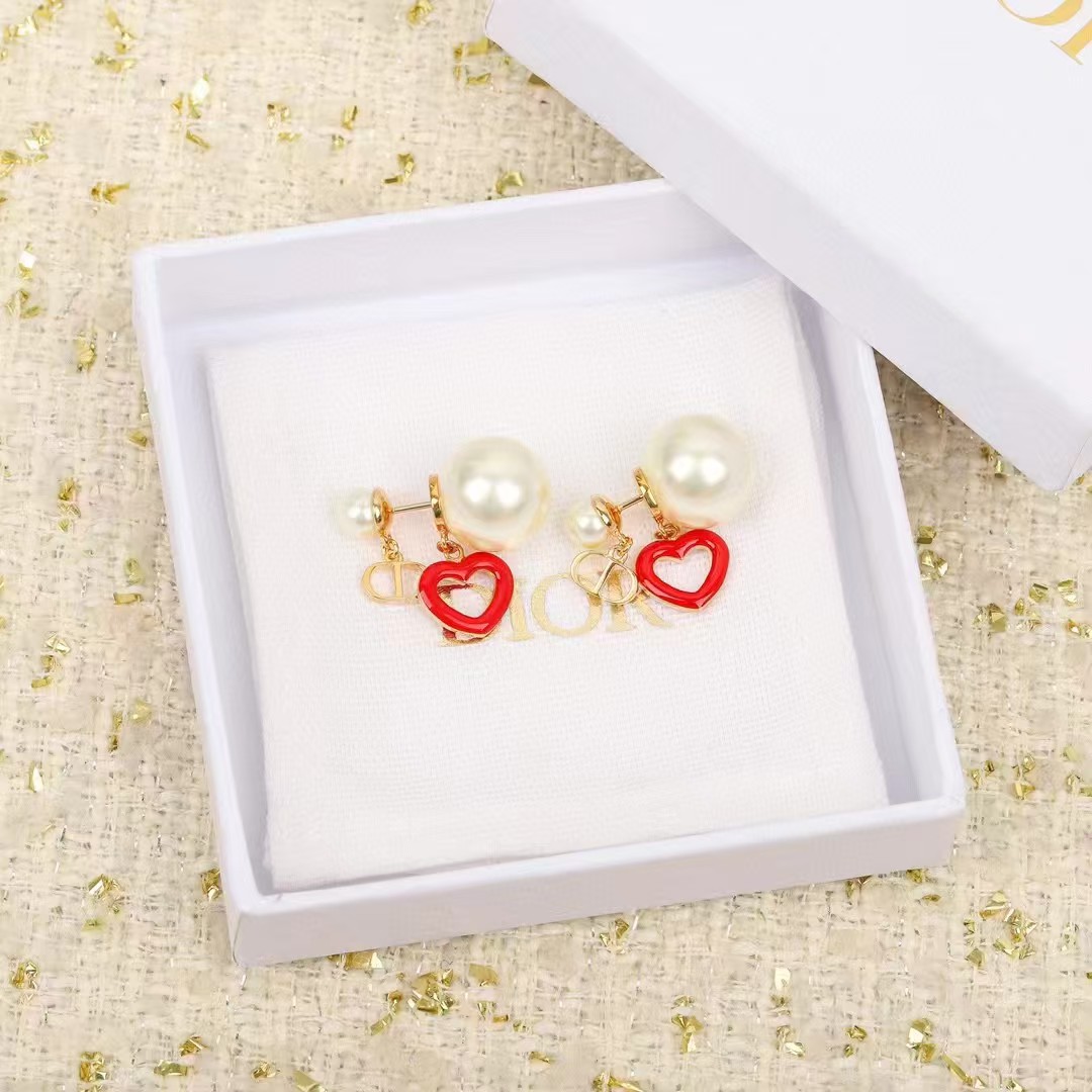 Replica Dior CD Heart Drop Front Back Pearl Stud Earring