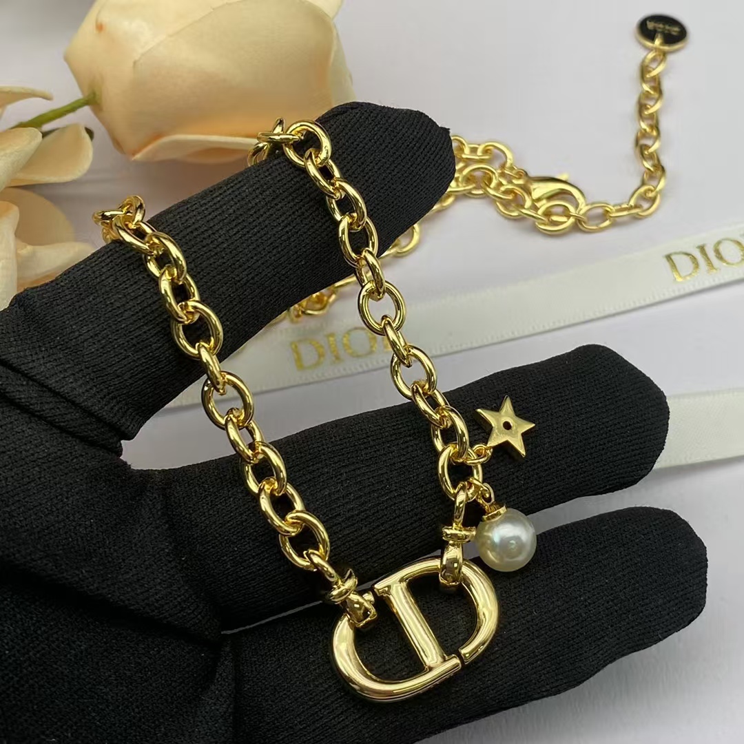 Replica Dior CD Pendant with Star Pearl Charm Necklace