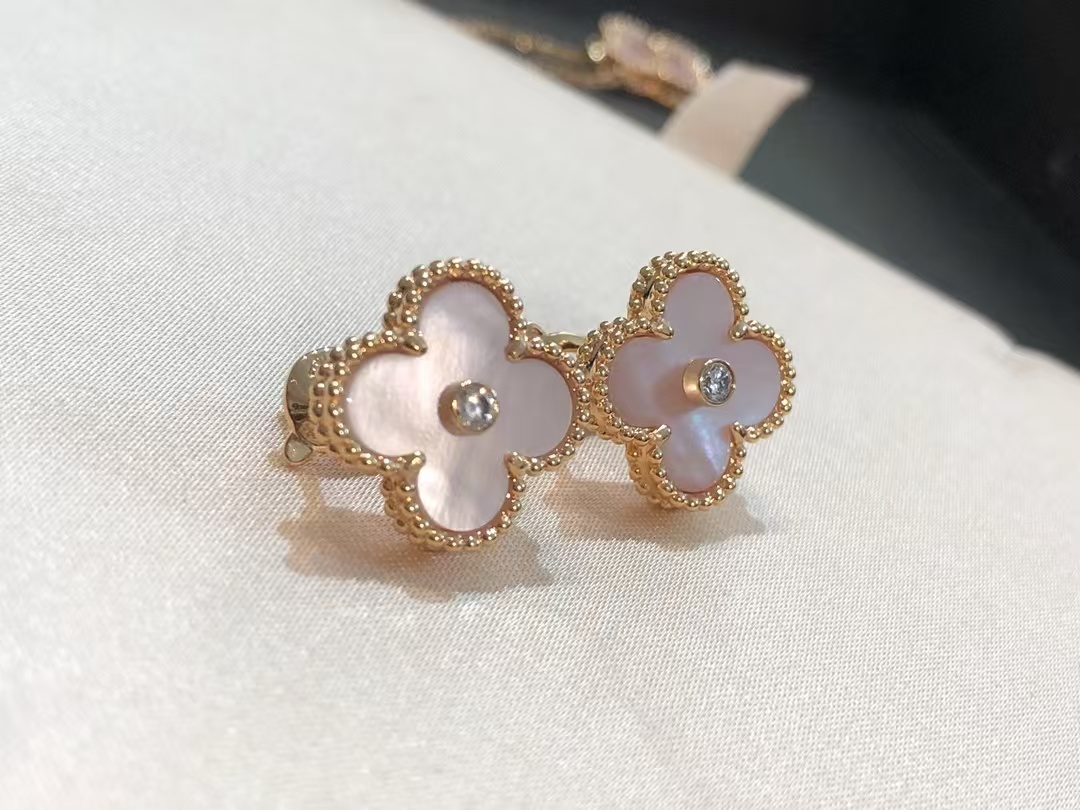 Replica Van Cleef & Arpels Pink Mother of Pearl Clover Stud Earrings