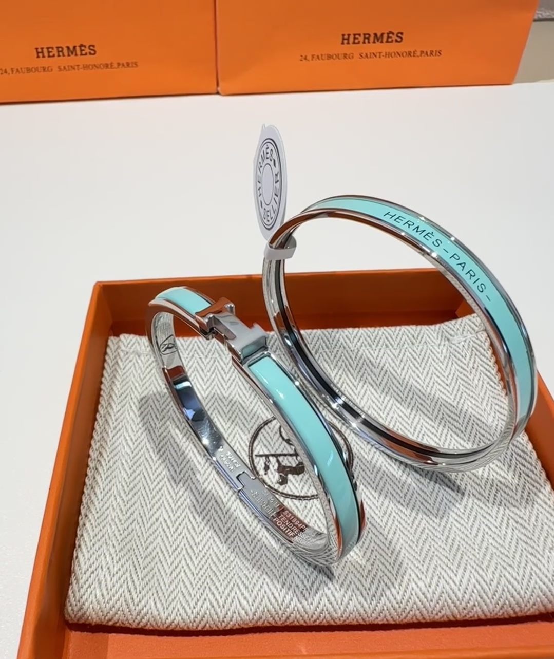 Replica Hermes H Blue Enamel Bracelet