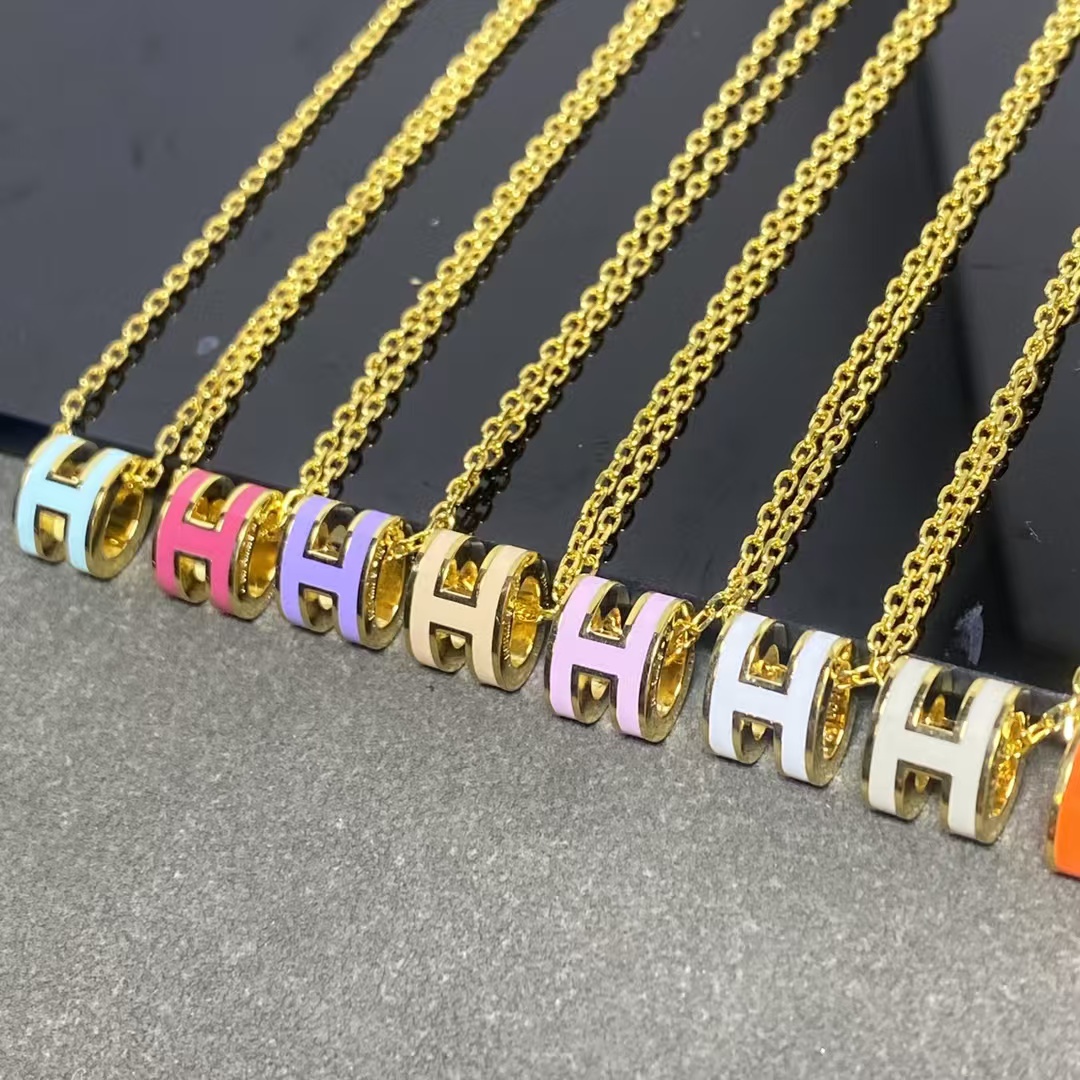 Replica Hermes Mini Enamel H Pendant Necklace