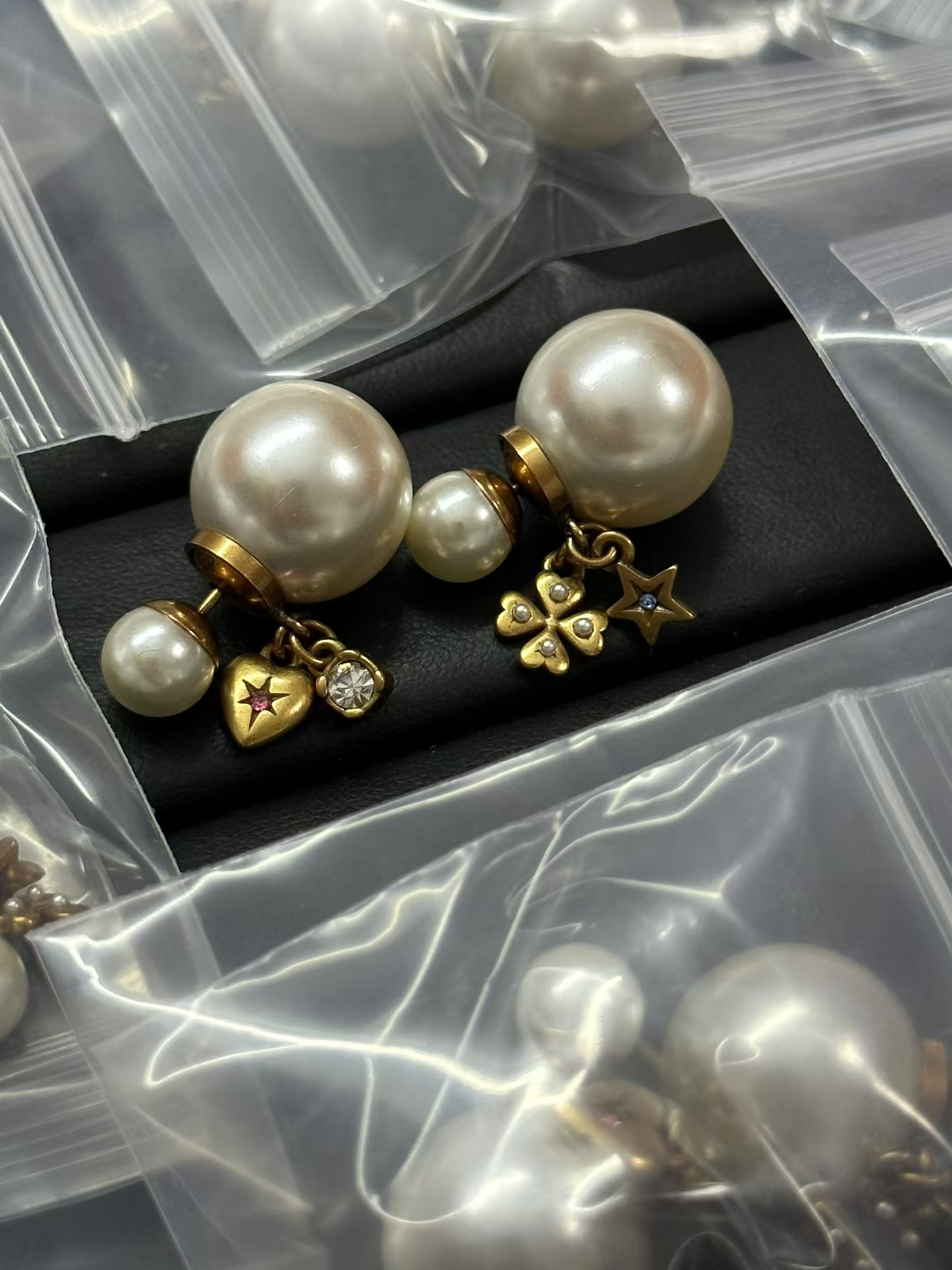 Replica Dior Asymmetrical Charms Pearl Earrings