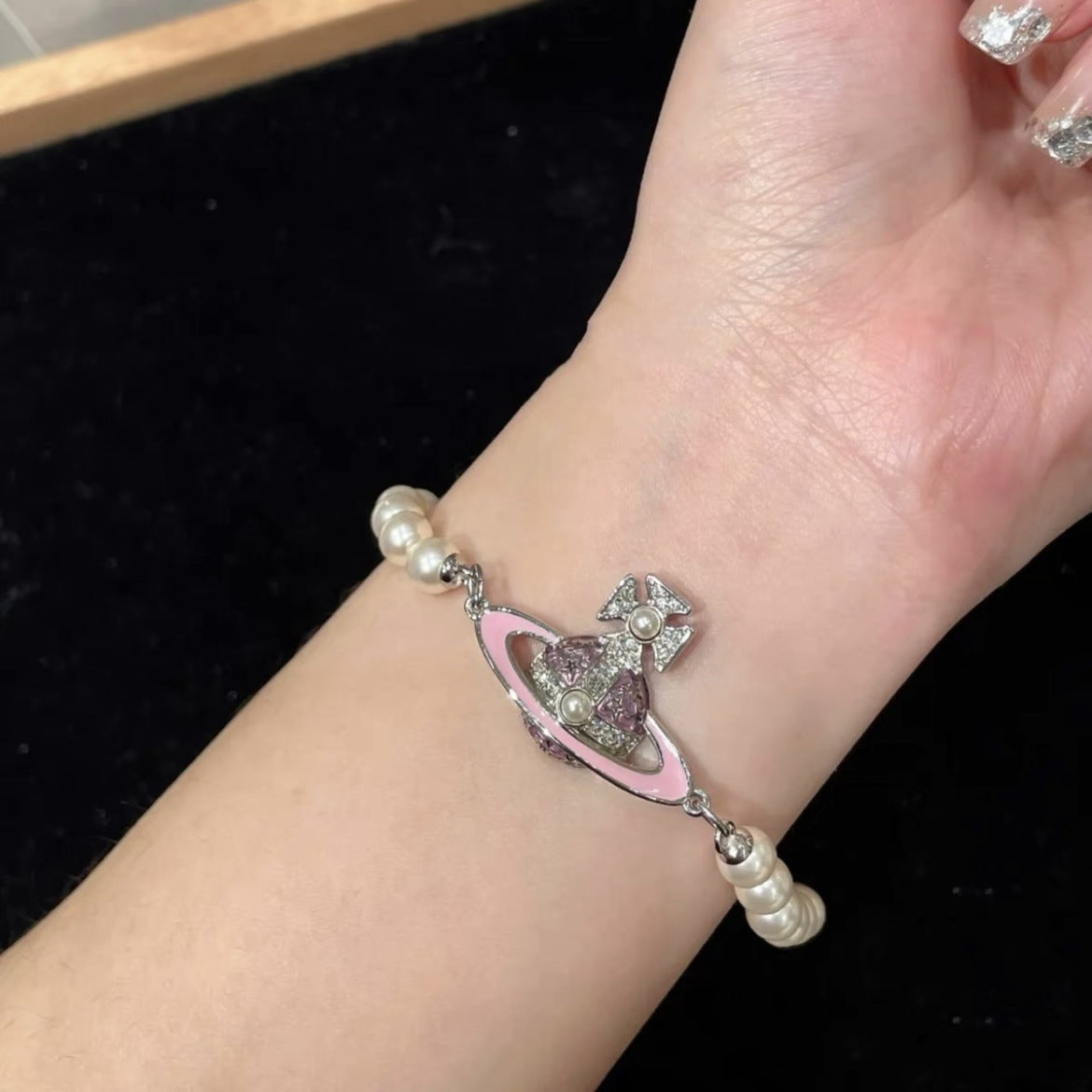 Replica Vivienne Westwood Enamel Diamond Saturn Bracelet