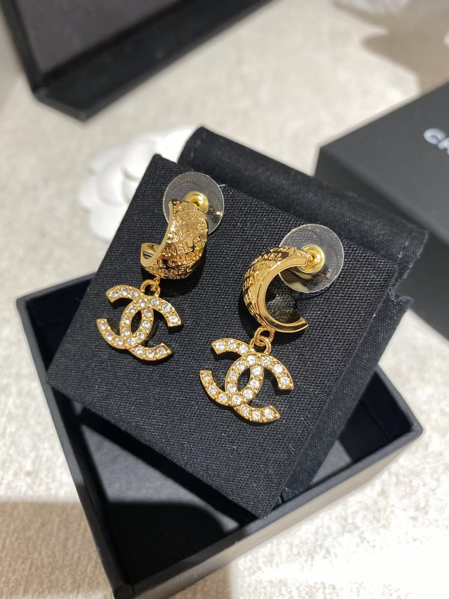 Replica Chanel Gold Color Double C Dangle Earrings