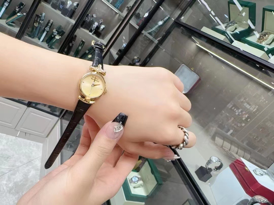 Replica Vivienne Westwood Black Genuine Leather Band Watch - 23MM